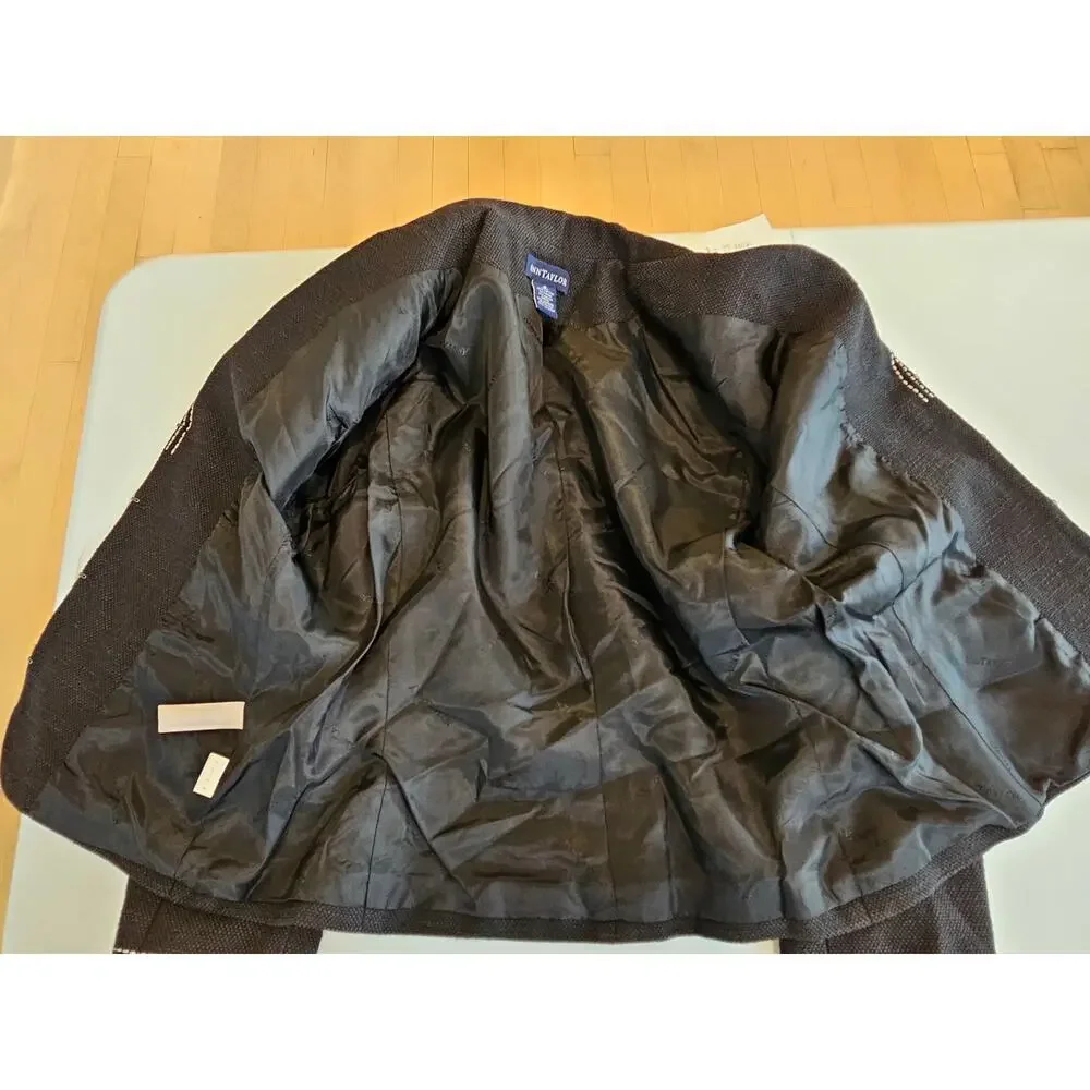Ann Taylor Wool Blend Blazer Jacket Black White Contrast Stitch Career Size 8